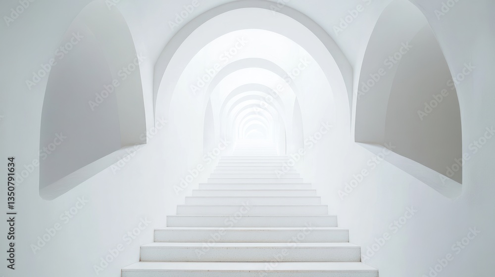 White Archway Stairway to Light, Architectural Perspective, Interior White Archway Stairway to Light, Architectural Perspective, Interior