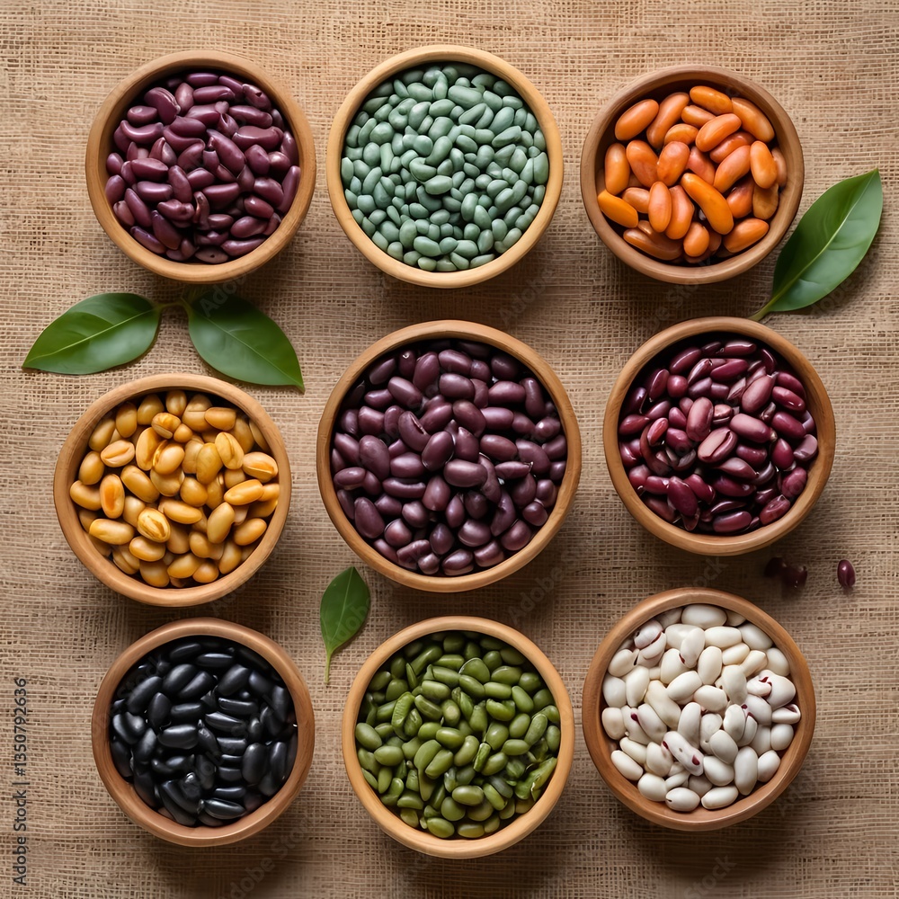 Assortment of Dried Beans in Wooden Bowls Assortment of Dried Beans in Wooden Bowls