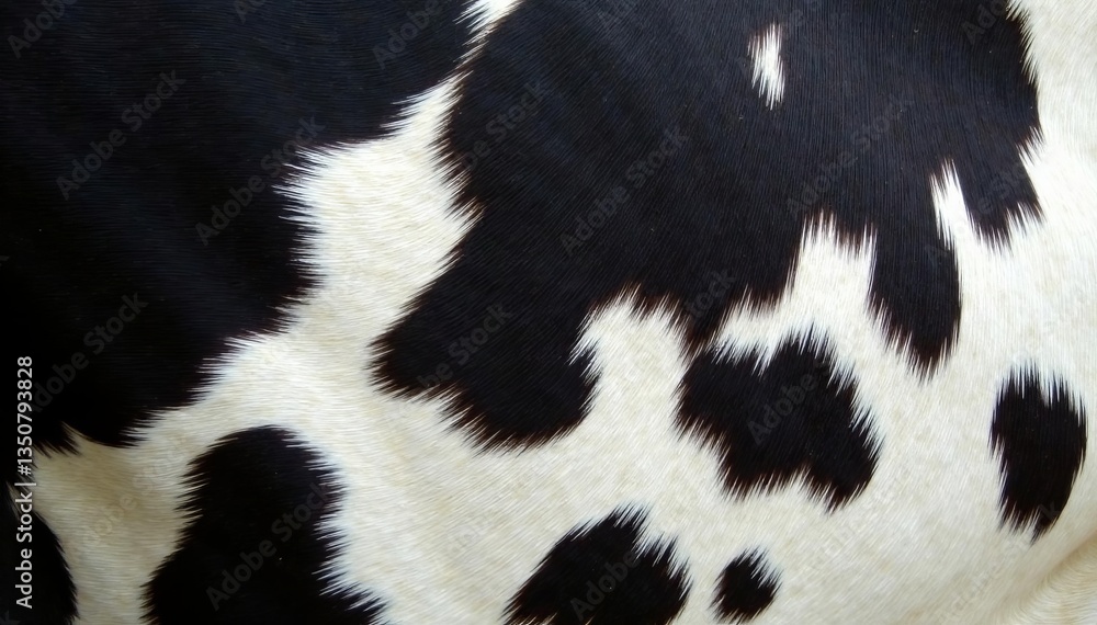 Fototapeta premium Close-up of cow hide with unique black and white markings, farming, agriculture, hide