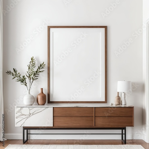 Modern Minimalist Living Room Interior with Blank Frame Mockup