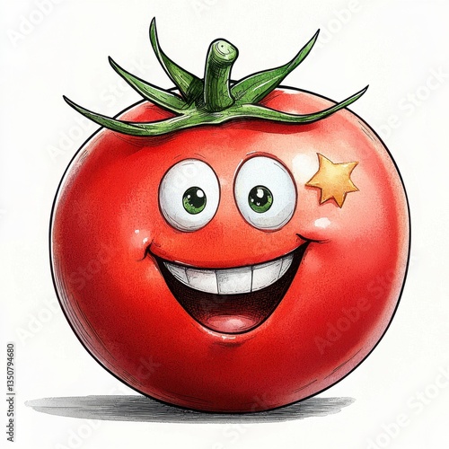 Cheerful Cartoon Tomato Illustration with Gold Star