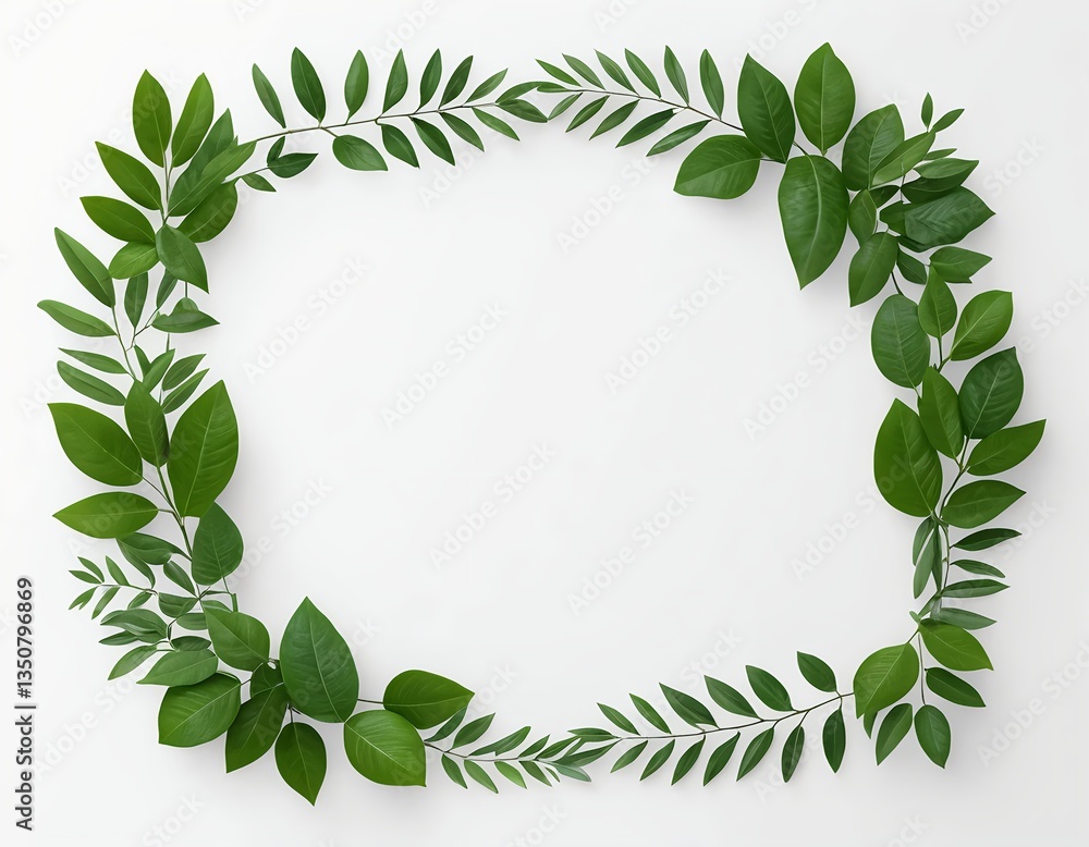 Naklejka premium Green Leaf Wreath Frame on White Background