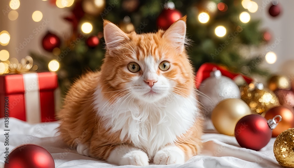 Ginger Cat Under Christmas Tree Ginger Cat Under Christmas Tree
