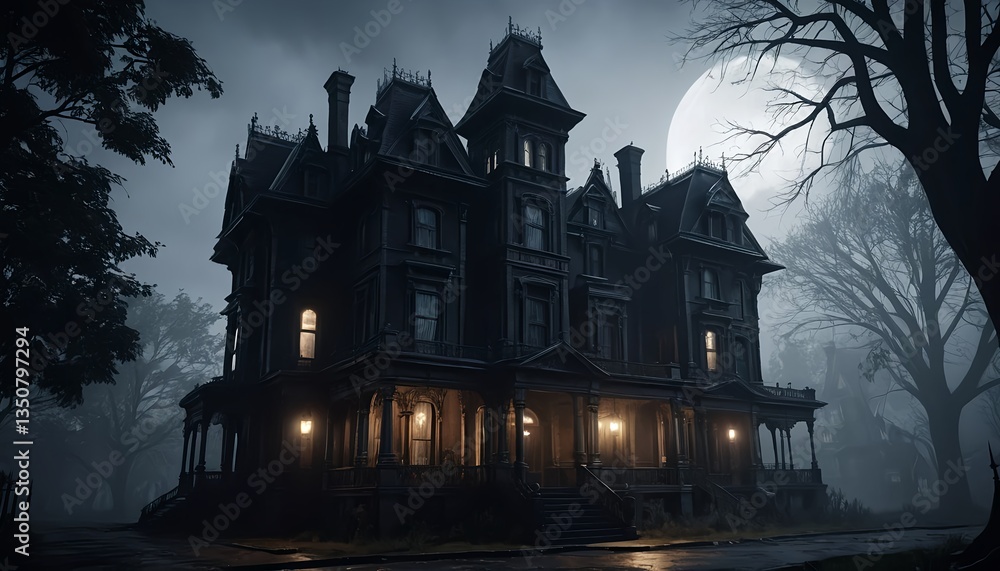Mysterious Victorian Mansion at Night Mysterious Victorian Mansion at Night