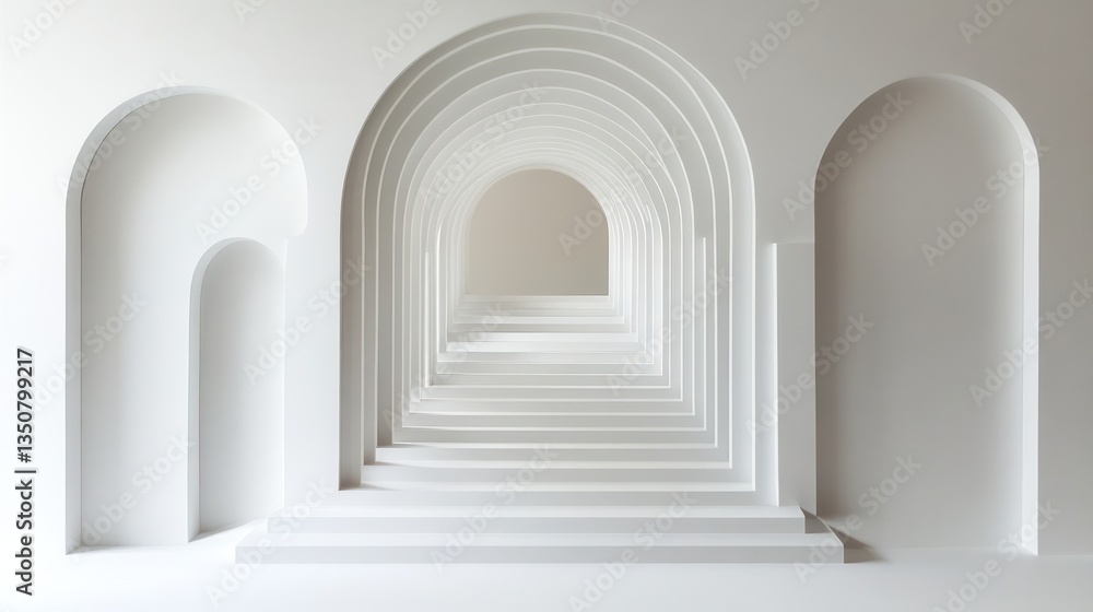 Abstract white archway perspective, empty interior design, product display, background, minimal Abstract white archway perspective, empty interior design, product display, background, minimal