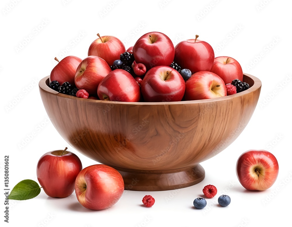 Red Apples and Berries in Wooden Bowl Red Apples and Berries in Wooden Bowl