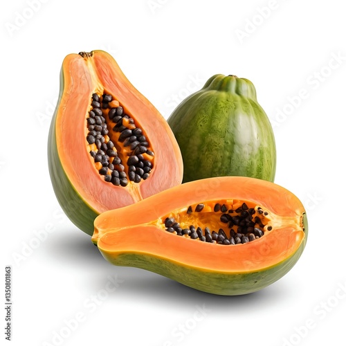 Wallpaper Mural Ripe Papaya Halves Isolated on White Torontodigital.ca