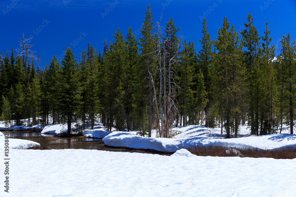 North America, United States, Oregon, Eastern Oregon, Cascade Lakes Highway, Sisters, Broken Top, Mt Bachelor, Todd Lake. Deschutes National Forest. Snow.