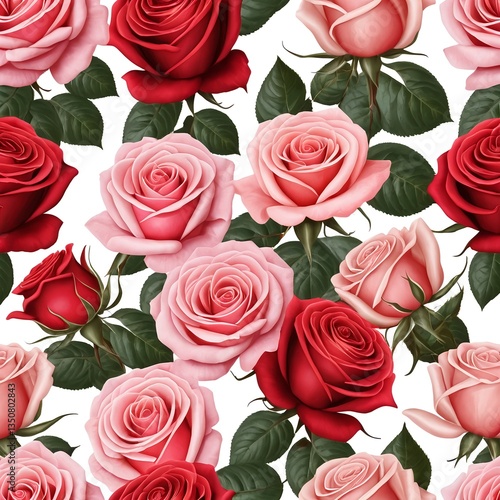 Seamless Pattern of Pink and Red Roses