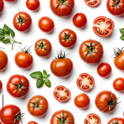 Fresh Red Tomatoes and Basil Pattern