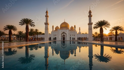 Sri Sultan Omar Ali Saifuddien Mosque Reflection During Golden Sunset Hour