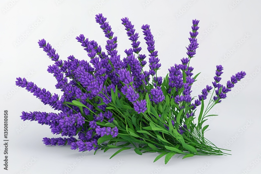 Fototapeta premium Lavender Bouquet, Purple Flowers on White Background