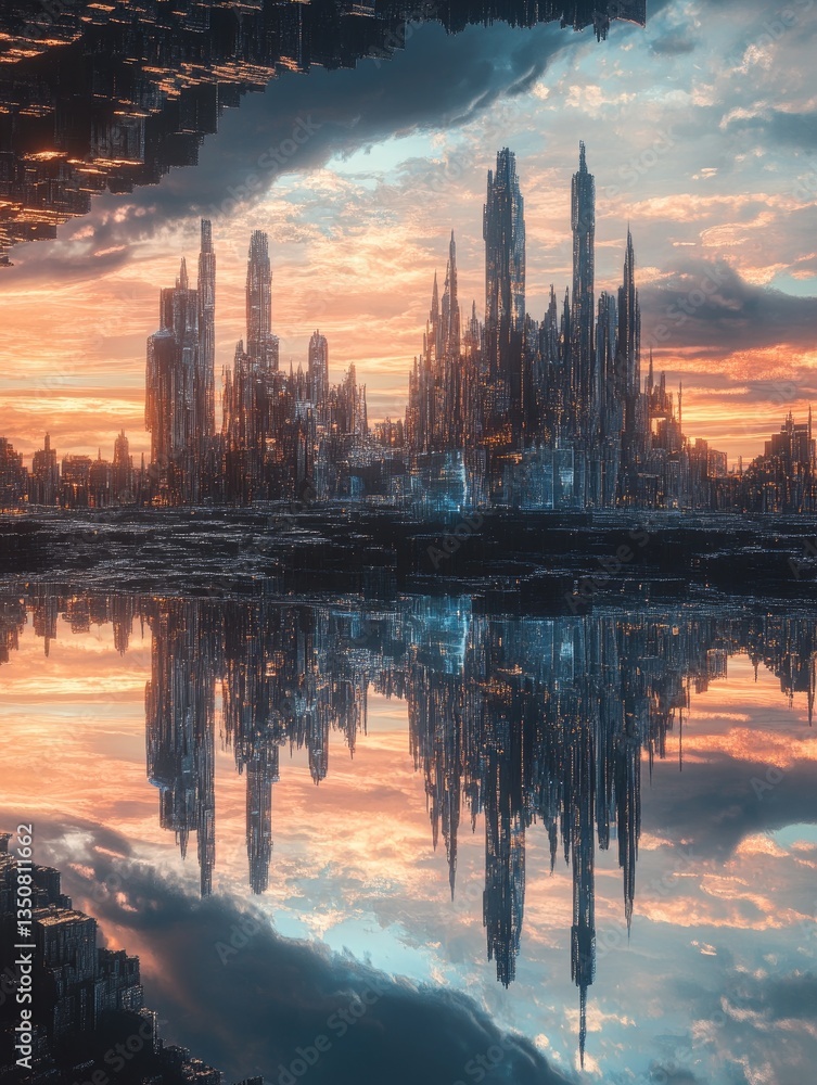 Fototapeta premium Sunset Cityscape Reflection.