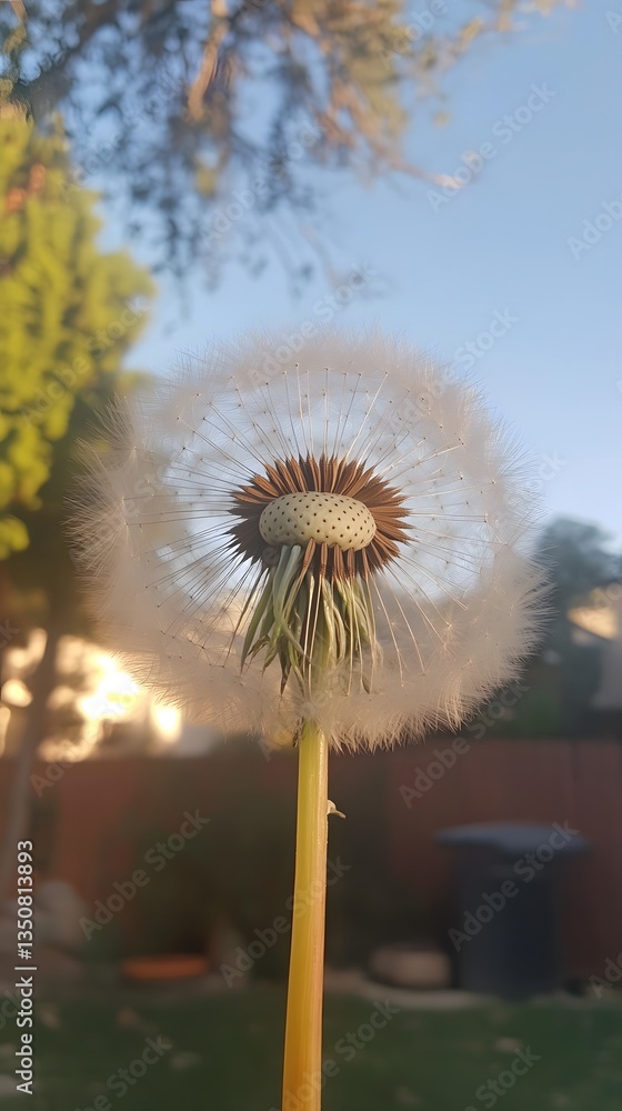 Fototapeta premium Closeup Dandelion Seed Head at Sunset, Nature Photography