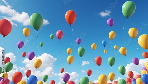 Colorful Balloons Floating in a Blue Sky