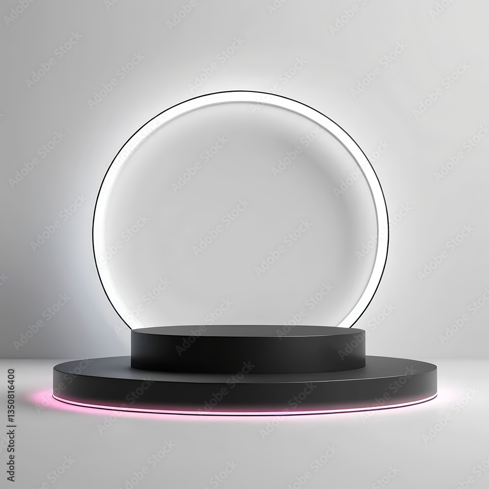 Modern Minimalist Black Product Display Podium with Neon Lights Modern Minimalist Black Product Display Podium with Neon Lights