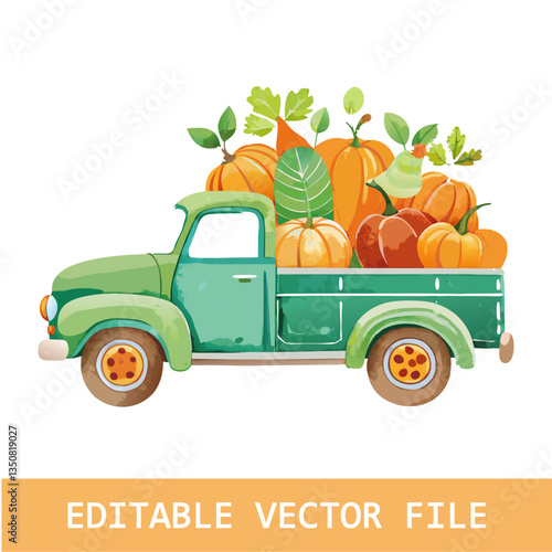 Watercolor hand drawn fall pumpkin composition