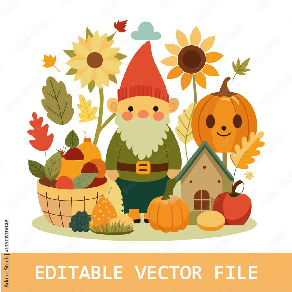 Obraz premium Autumn nordic fairy gnome with pumpkin