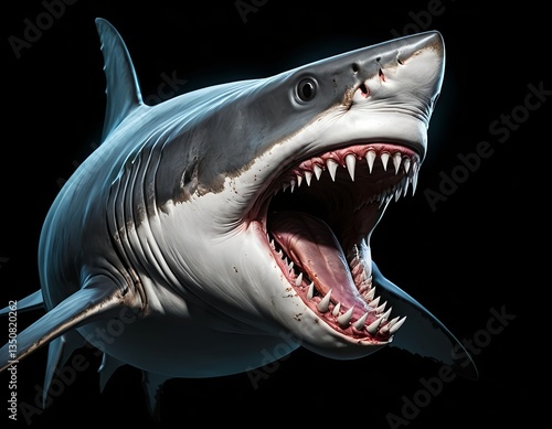 Great White Shark Jaws Open, Underwater Predator