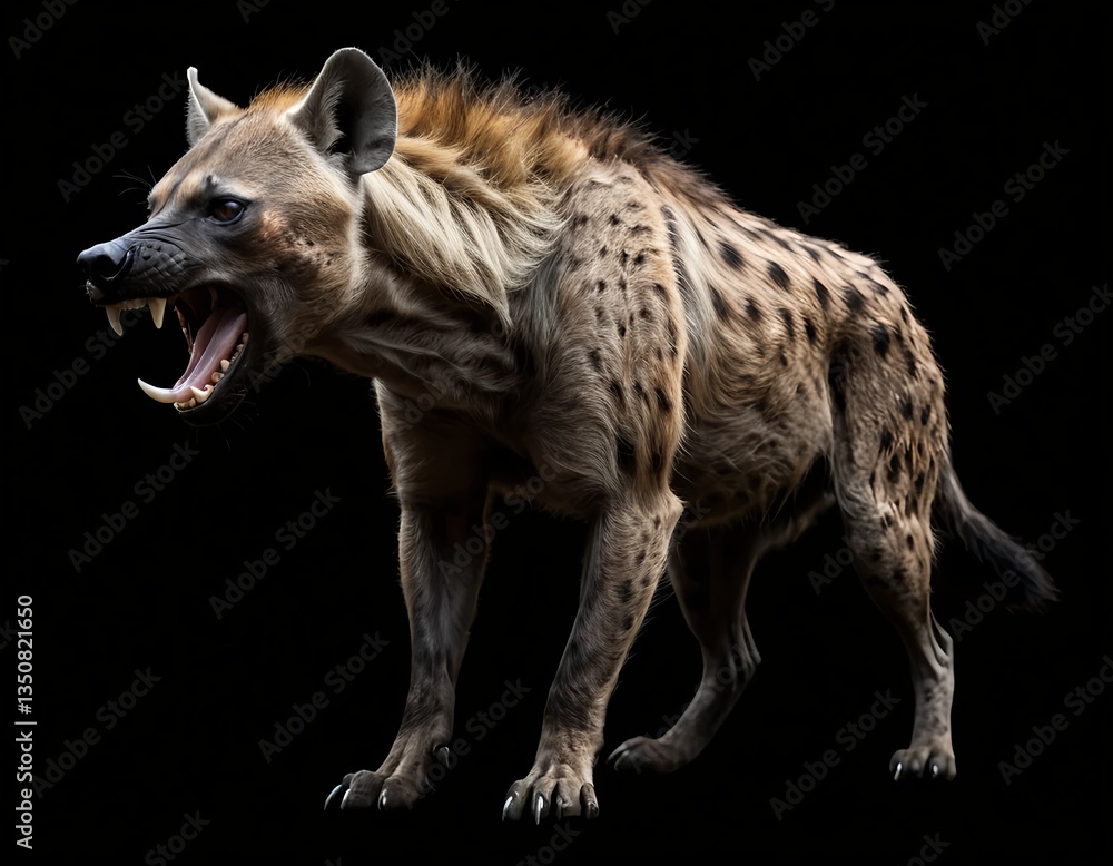 Spotted Hyena Roaring, Isolated on Black Spotted Hyena Roaring, Isolated on Black