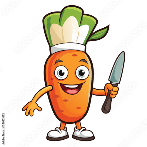 Happy carrot chef with a knife