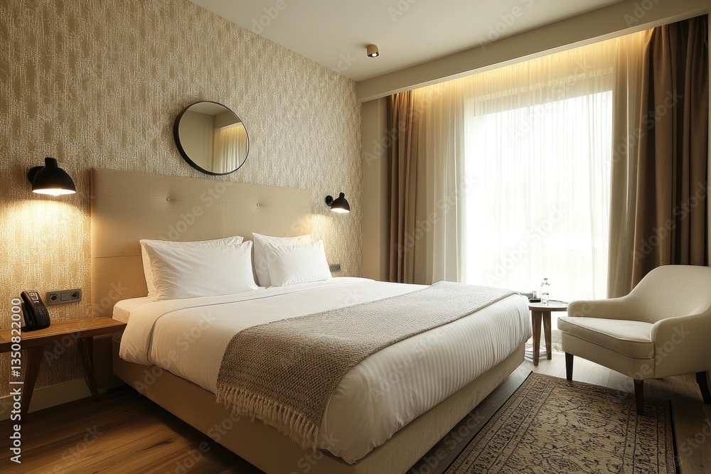 A cozy bedroom displaying a comfortable king sized bed and chair A cozy bedroom displaying a comfortable king sized bed and chair