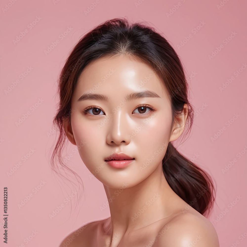 Fototapeta premium Beautiful Young Woman with Clear Skin and Brown Hair