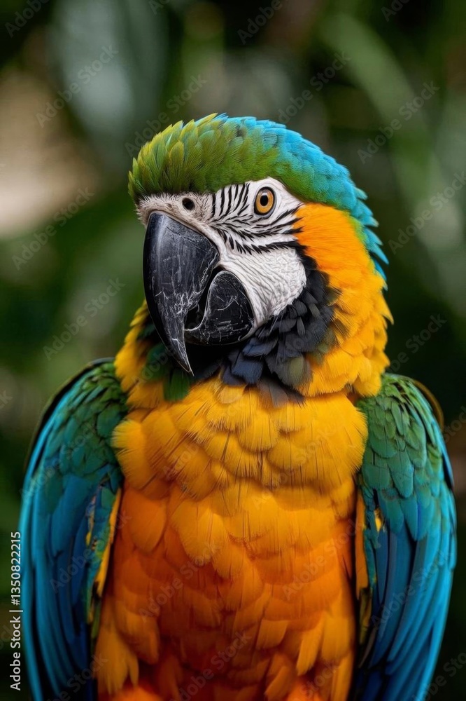 Obraz premium araffy colorful parrot with a blue and yellow feathers sitting on a branch