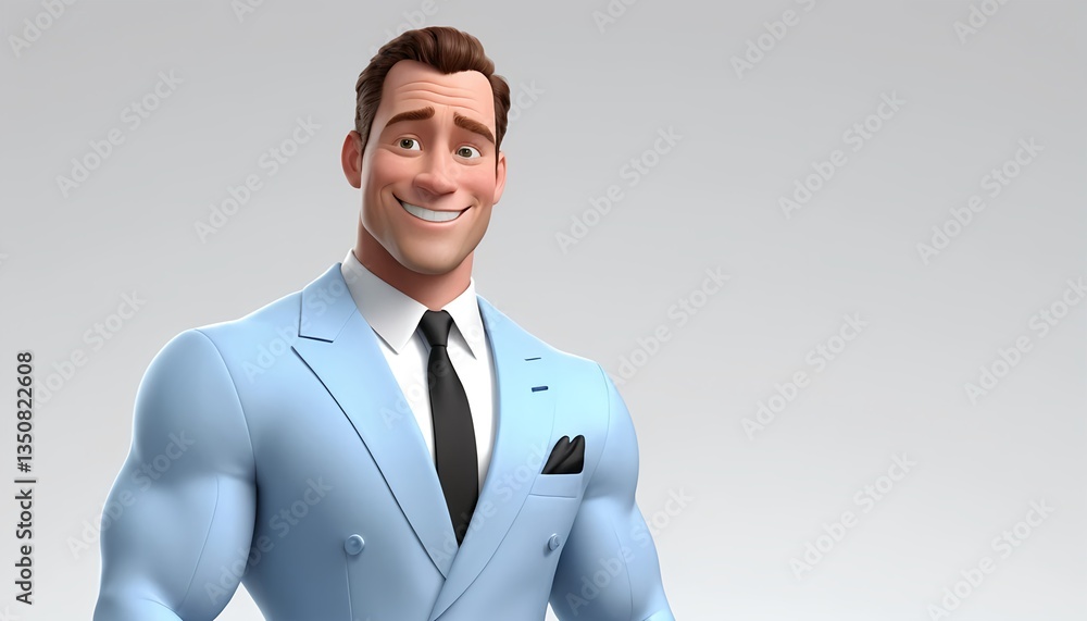 Smiling Cartoon Businessman in Light Blue Suit Smiling Cartoon Businessman in Light Blue Suit