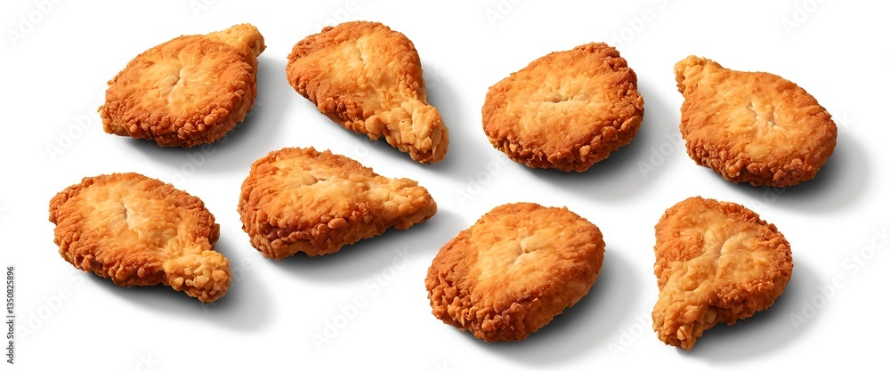 Crispy Fried Chicken Nuggets, Isolated on White Background Crispy Fried Chicken Nuggets, Isolated on White Background