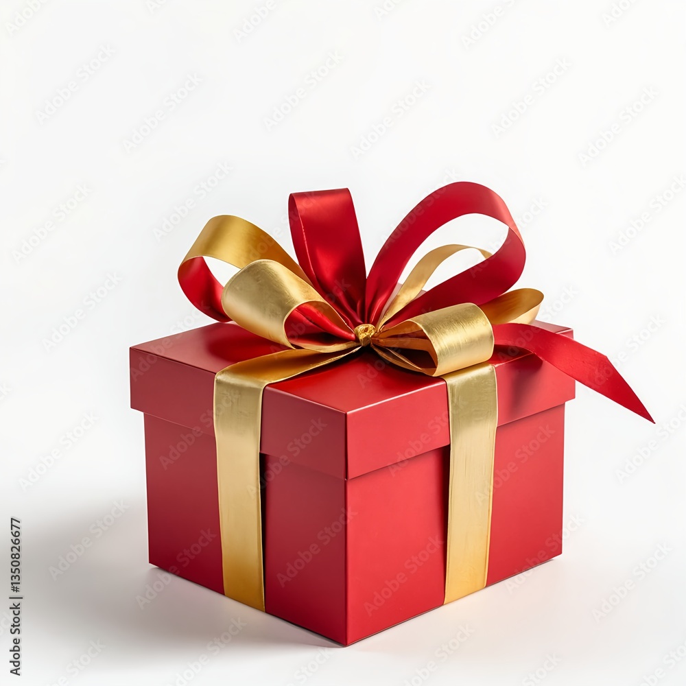 Fototapeta premium Red Gift Box with Gold and Red Ribbon