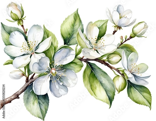 Wallpaper Mural Watercolor White Blossom Branch Torontodigital.ca