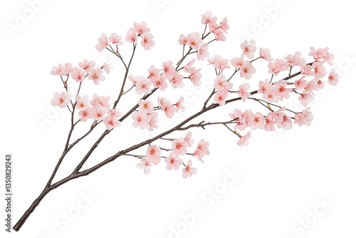 Pink Cherry Blossom Branch Isolated on White