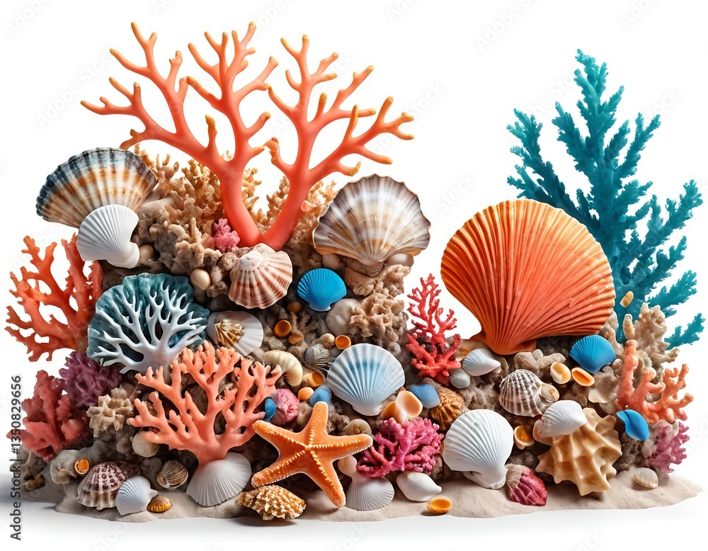 Obraz premium Seashells and Coral Reef Arrangement