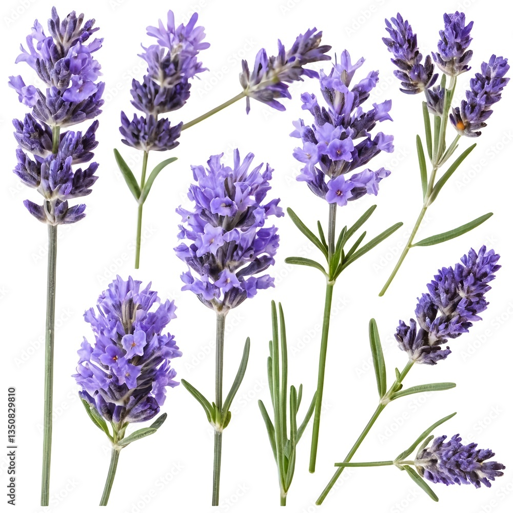 Fototapeta premium Lavender Flowers Collection, Isolated on White