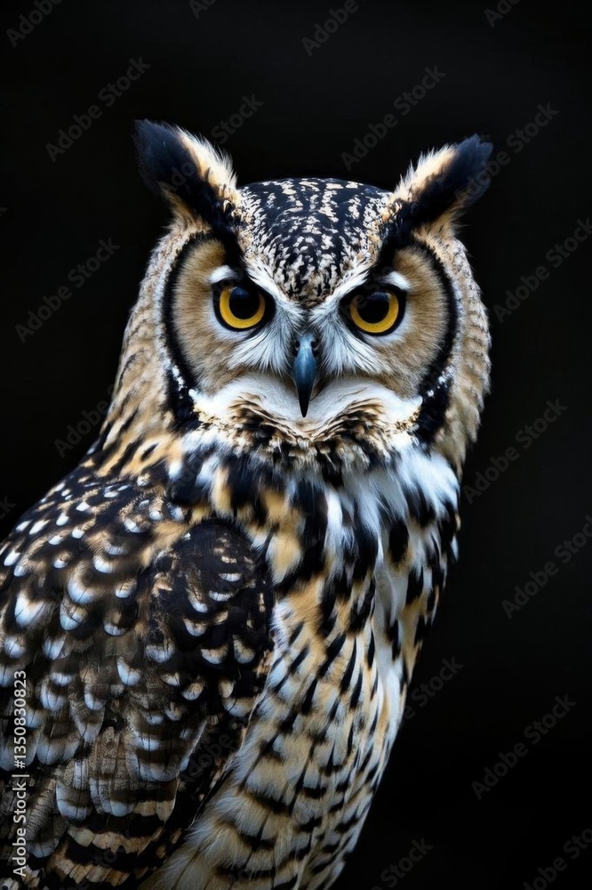 Fototapeta premium arafed owl with yellow eyes and black background