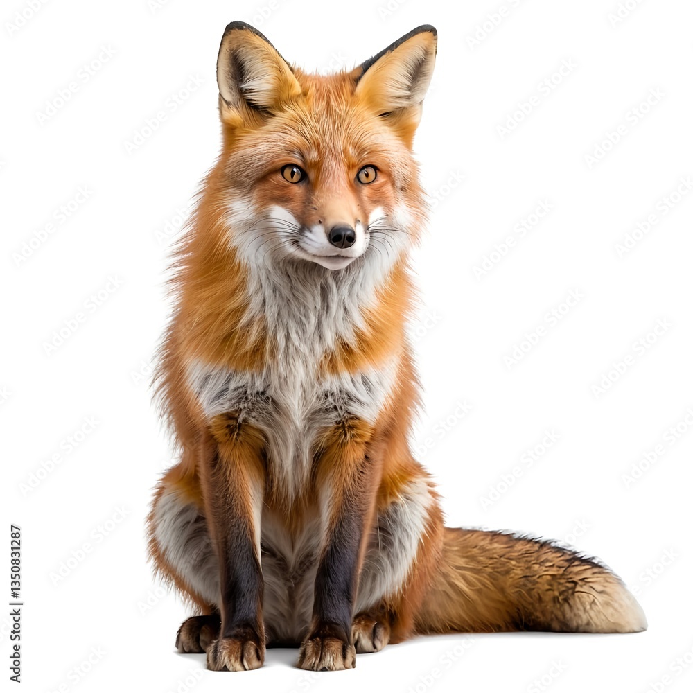 Red Fox Sitting Isolated on White Background Red Fox Sitting Isolated on White Background