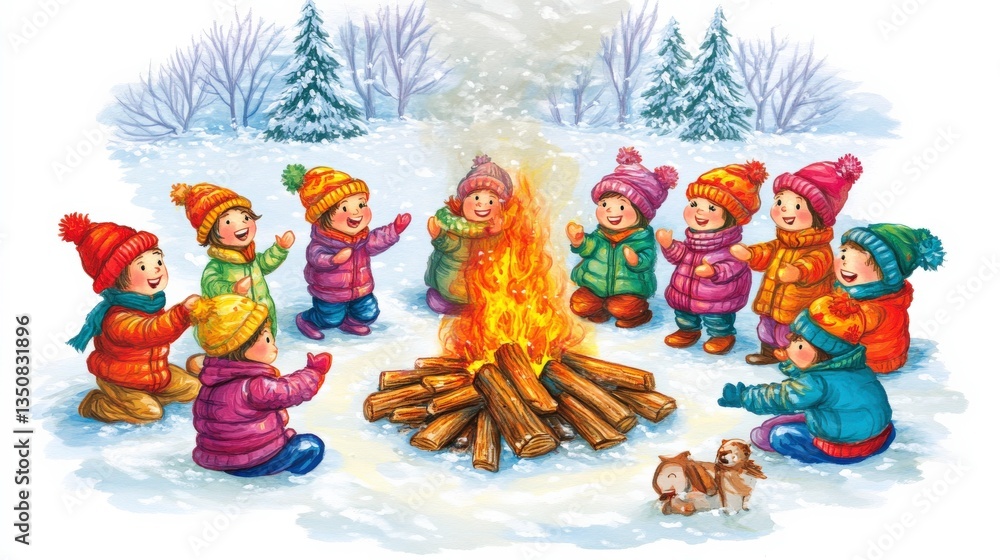 Fototapeta premium Cheerful Winter Evenings with Friends Around a Fire
