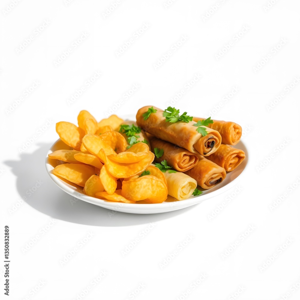 Crispy Spring Rolls and Potato Chips Snack Platter Crispy Spring Rolls and Potato Chips Snack Platter