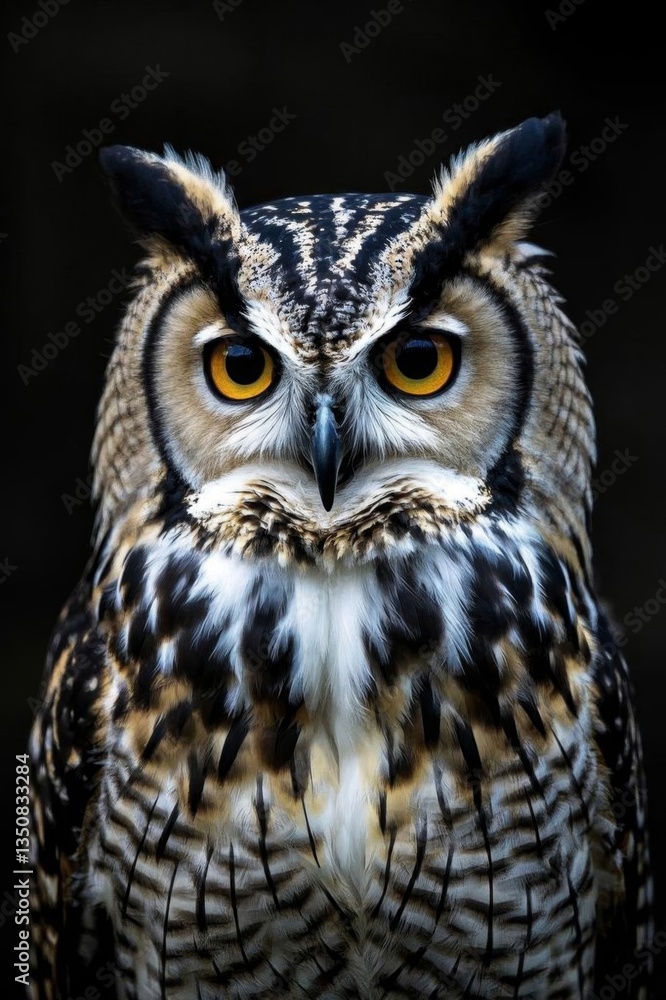 arafed owl with yellow eyes and black feathers standing in front of a dark background arafed owl with yellow eyes and black feathers standing in front of a dark background