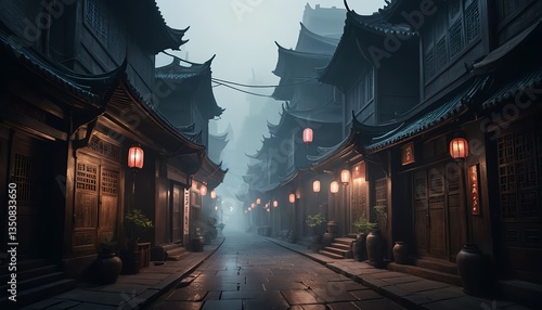 Foggy Night in an Ancient Chinese Alleyway