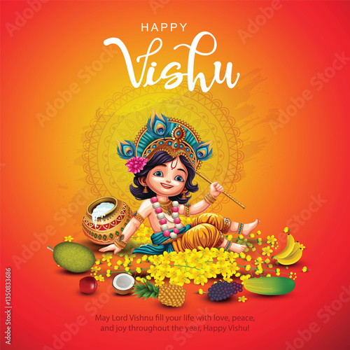 Go to Page
|123Next
Happy Vishu greetings. April 14 Kerala festival with Vishu Kani, vishu flower Fruits and vegetables in a bronze vessel. vector illustration design