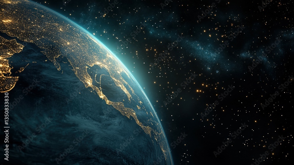 Obraz premium Stunning View of Earth From Space with Bright City Lights and Stars