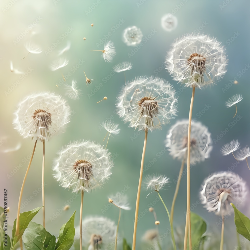 Dandelions in the Breeze Soft Pastel Spring Scene Dandelions in the Breeze Soft Pastel Spring Scene