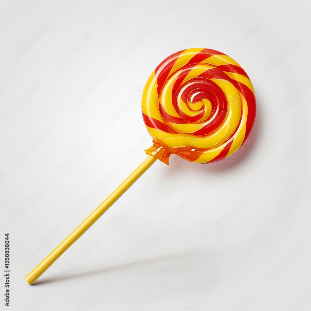 Red and Yellow Swirled Lollipop on White Background Red and Yellow Swirled Lollipop on White Background