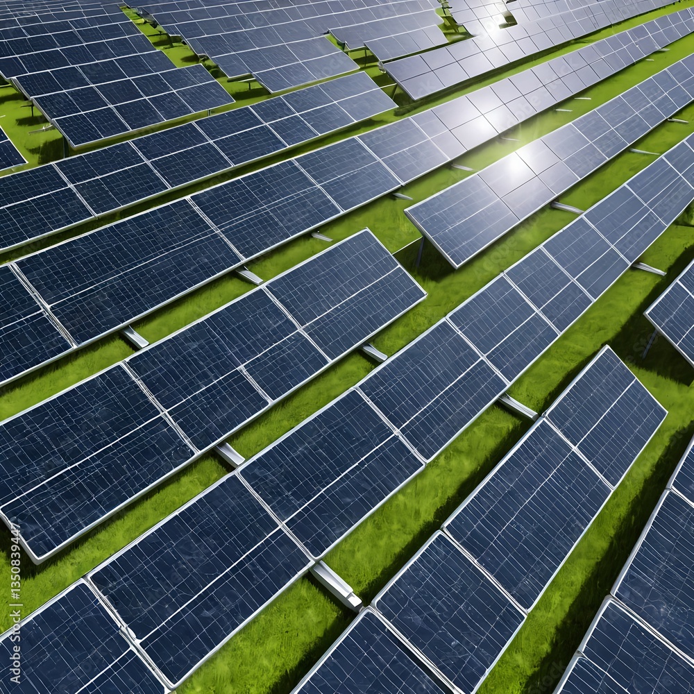 Aerial View of Solar Panels in Green Field Aerial View of Solar Panels in Green Field