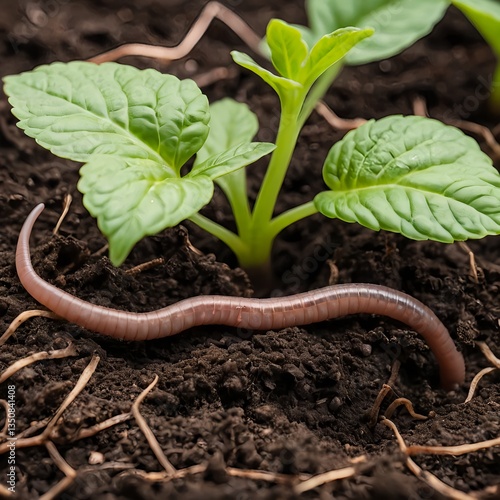 Earthworm and Sprout in Soil