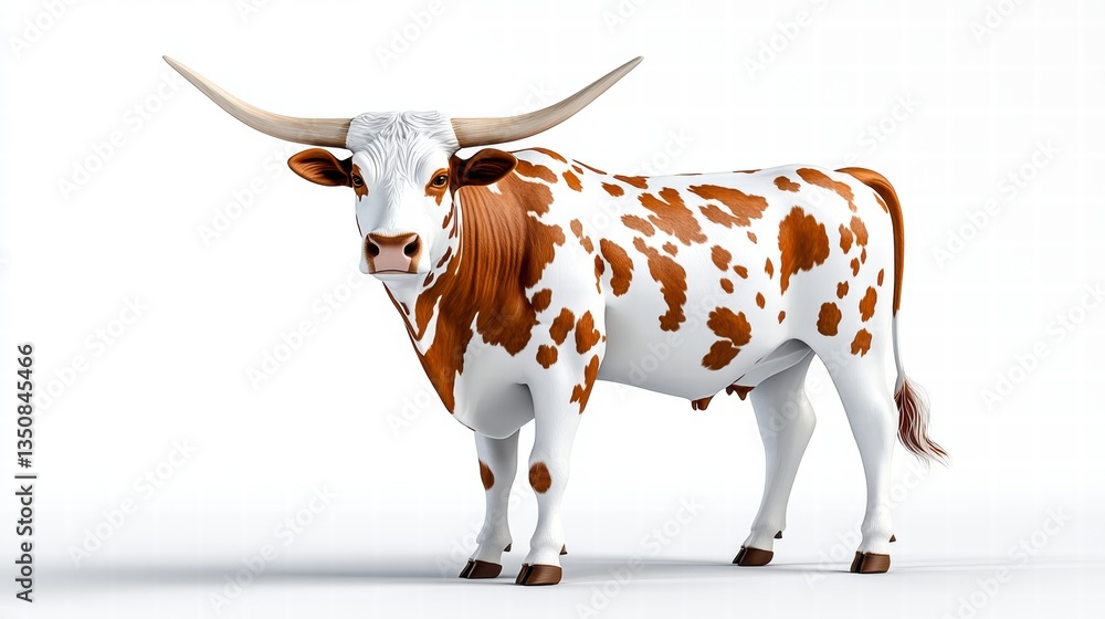 Low Poly Brown and White Texas Longhorn Cow on White Background Low Poly Brown and White Texas Longhorn Cow on White Background