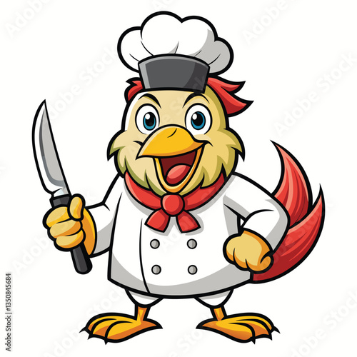 Happy chef chicken character with knife