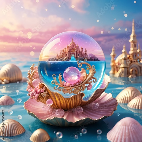 Enchanting Underwater Castle in a Seashell Globe